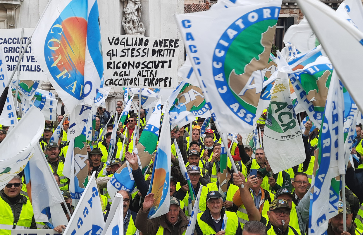 Protesta cacciatori Venezia Veneto